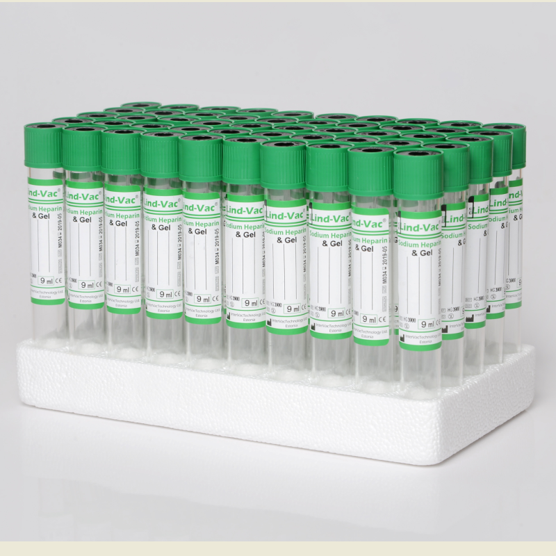 Вакуумна Пробірка Lind-Vac® 13x100 мм, Гепарин натрію/гель, 6 мл, зелена кришка